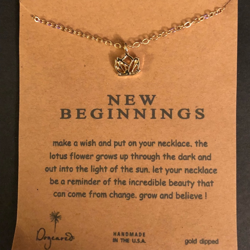 NEW Gold Tone Clavicle Length Lotus Necklace